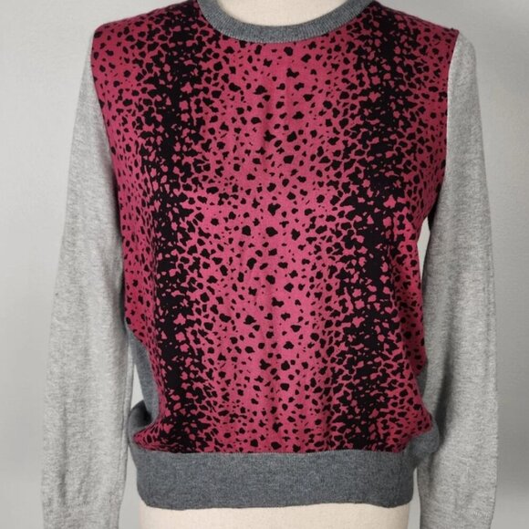 Vince Stylish Maroon & Black Abstract Print Sweater with Gray Sleeves L 🌟 - Picture 1 of 5